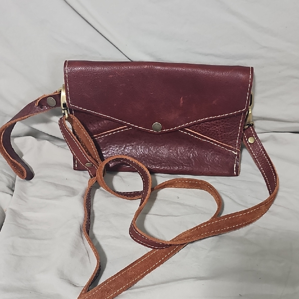 Portland Leather Burgundy and Tan Crossbody Bag